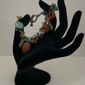 Rare, Vintage, Gemstone, Cluster, Charm Bracelet, 8” Long
